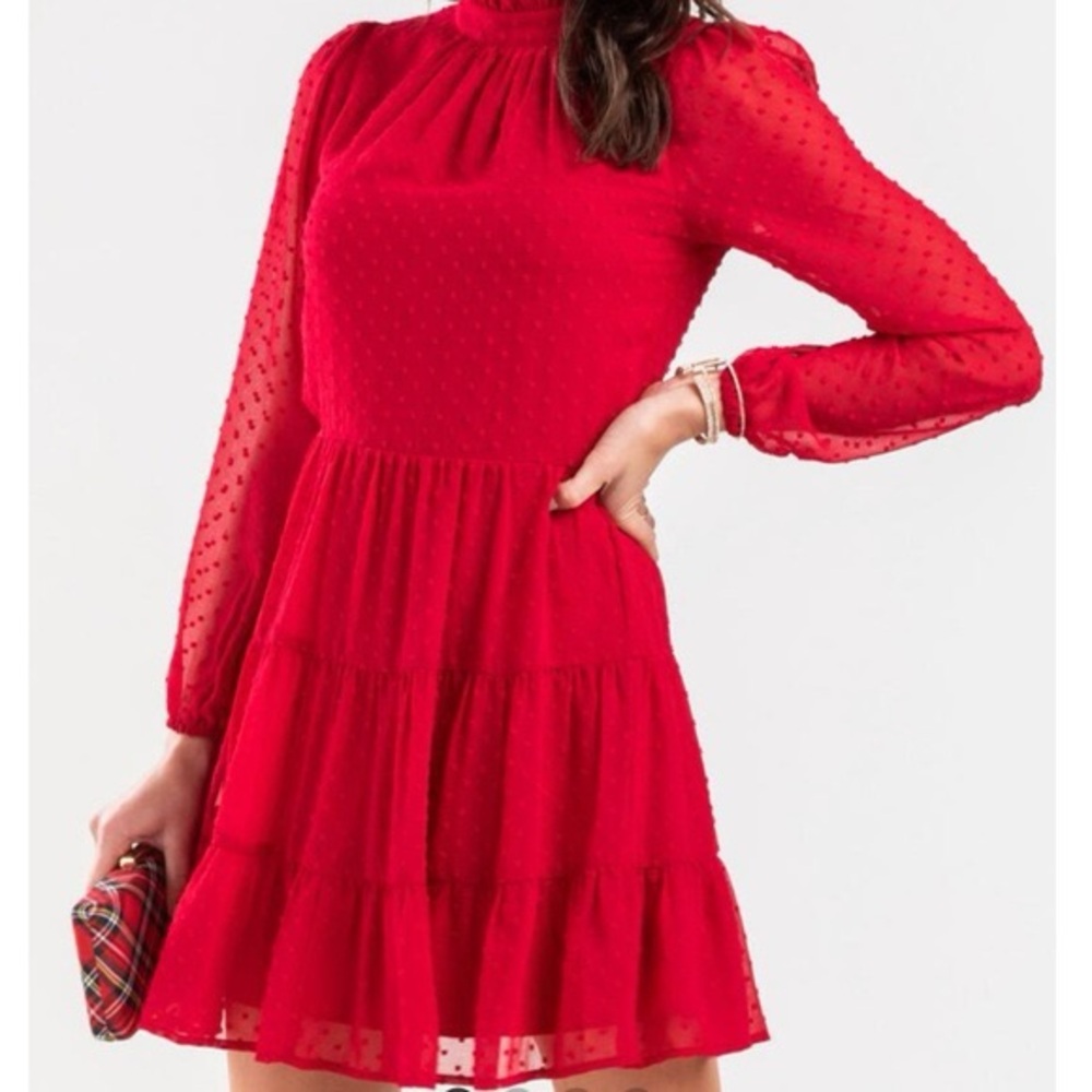 Trixxi Red Swiss Dot Long Sleeve Mini Dress Size M